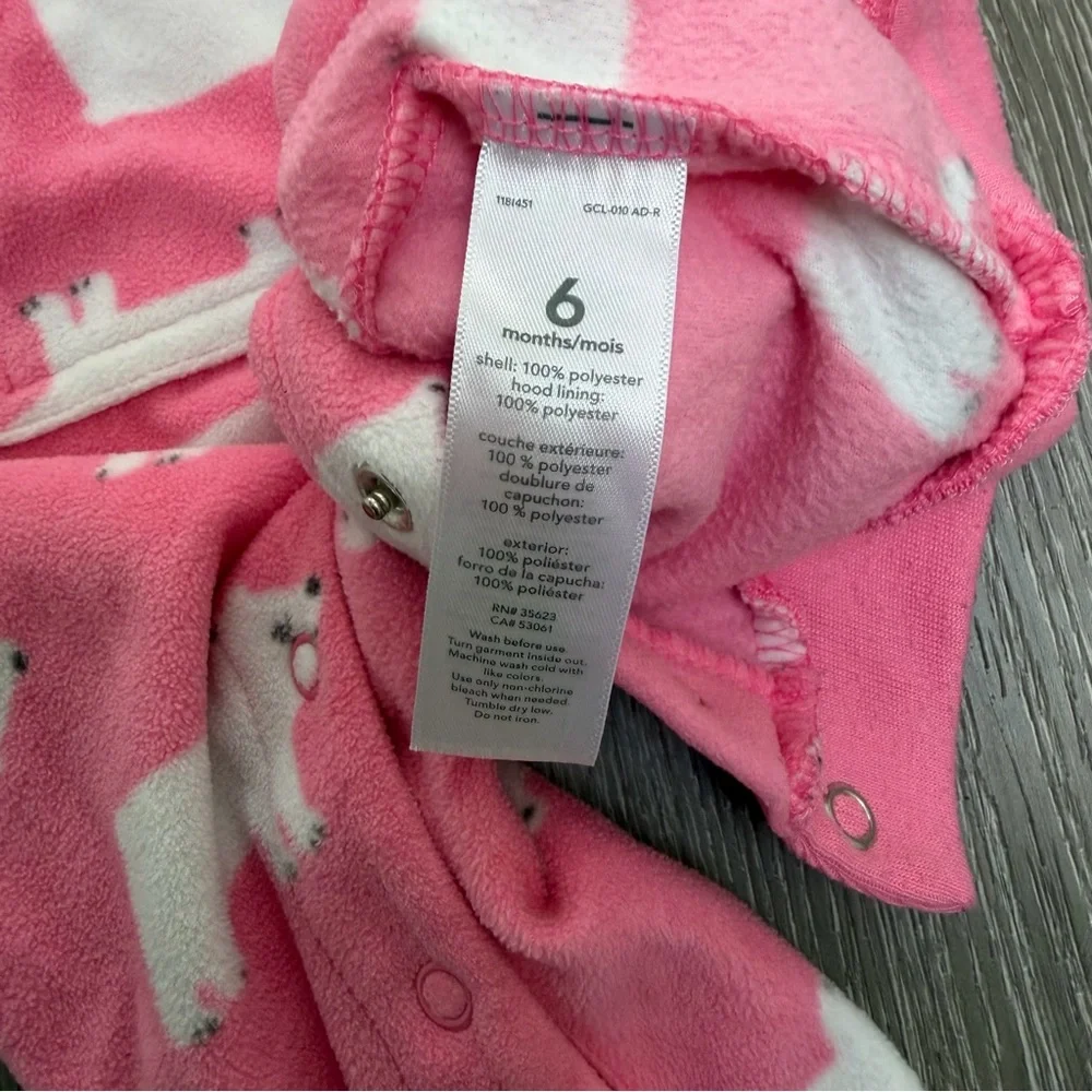 CARTERS FLEECE HOODED ROMPER POLAR BEARS PINK 6MO